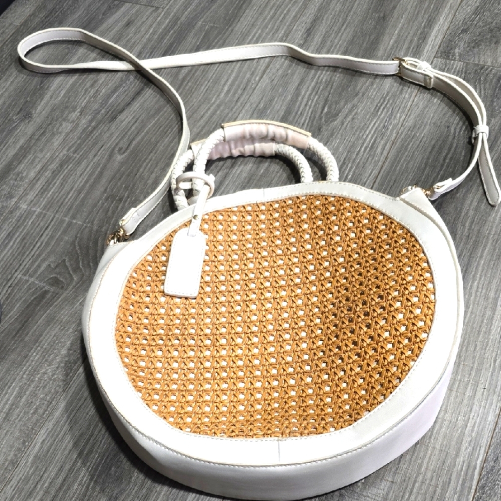 Sole Society White and Tan Crossbody Bag with Woven Texture